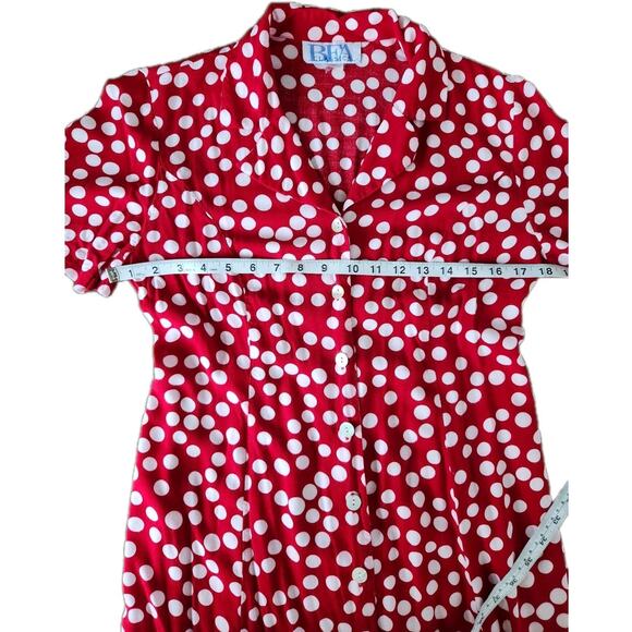 Vintage Bea Classics Red Polka Dots Button Front Midi Dress no size tag - Picture 6 of 8